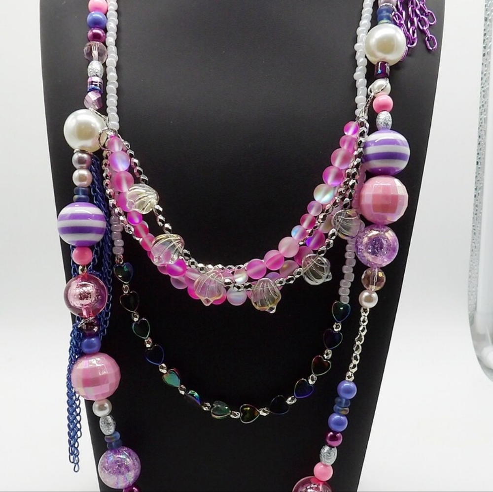🆕️ Pink & Purples Multi Layered Necklace - Picture 2 of 10